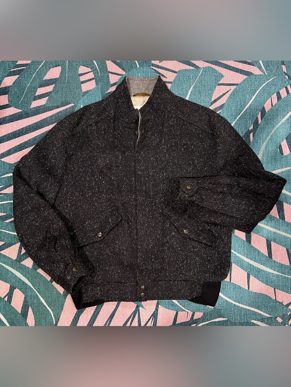 Vintage JJ Cochran Mock Neck Quilt Lined Hairy Wool Bomber Jacket